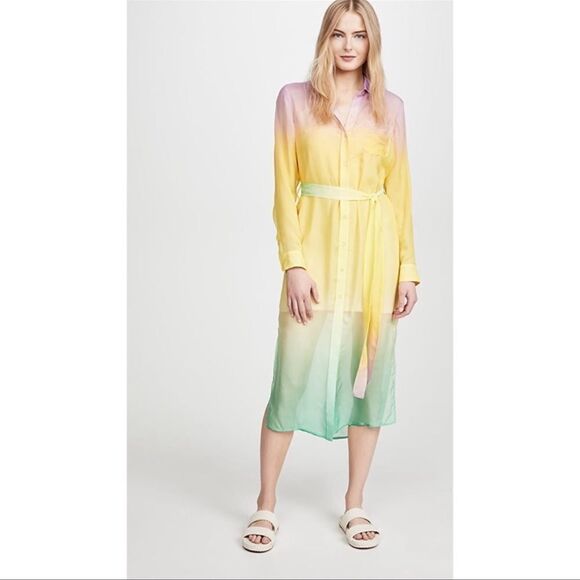 Le Superbe silk Tequila Sunrise Chiffon Midi Dress Pastel Green Pink Size 6 - Picture 1 of 12